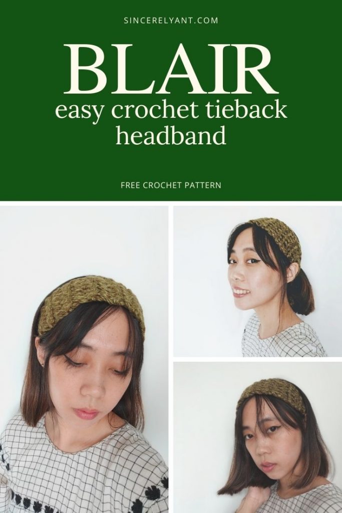 Blair tieback crochet headband free pattern as featured on Sincerely Ant blog