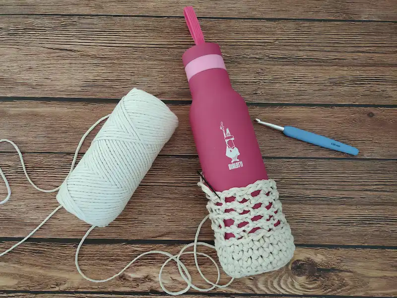 Round 12 of making the crochet bottle carrier