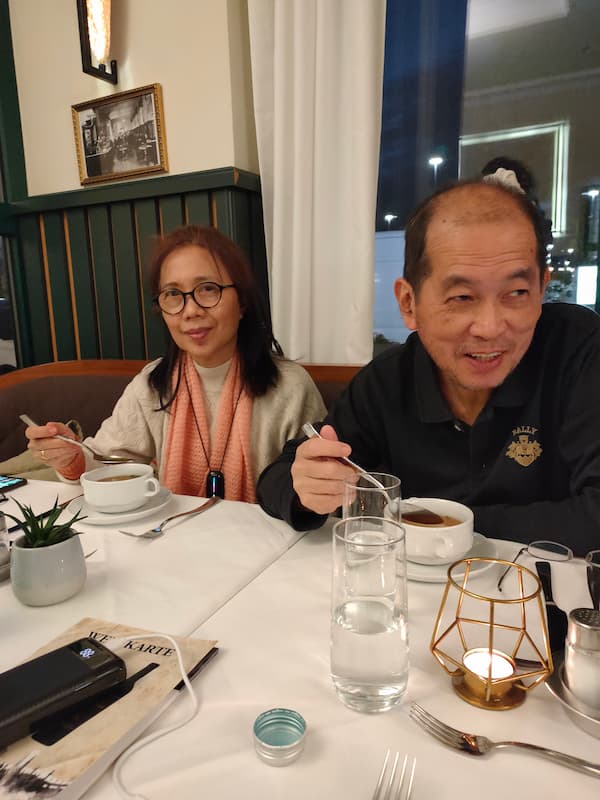 My dad's happy face when trying griessnockerl, the austrian semolina dumpling soup