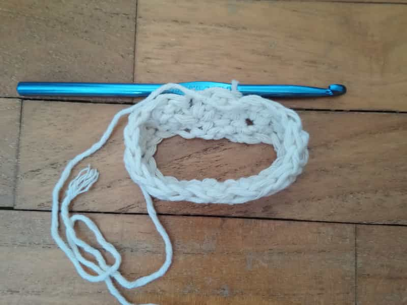 Step 2 Crochet Sunnies Pouch. The first thicket stitch row.